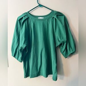 Gibson Latimer sz Small forest green puffy 3/4 sleeve crew neck pullover shirt.